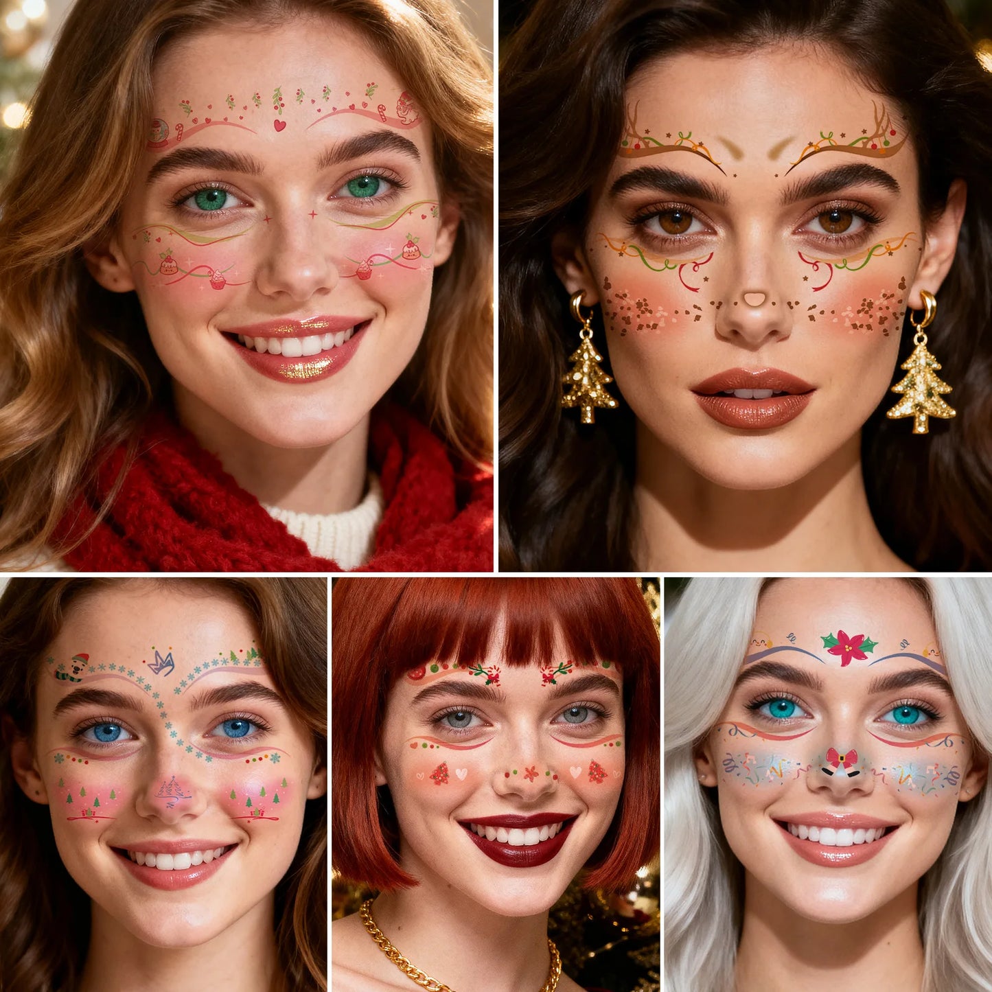 Kit Máscara de Carnaval com/ tatuagem adesivos 3 peças de enfeites de madeira carnaval