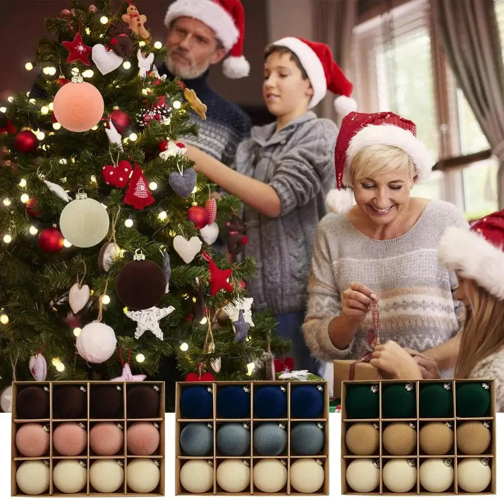 Bola de árvore de Natal reunida Veludo - 12 peças de enfeite de árvore bolas reunidas