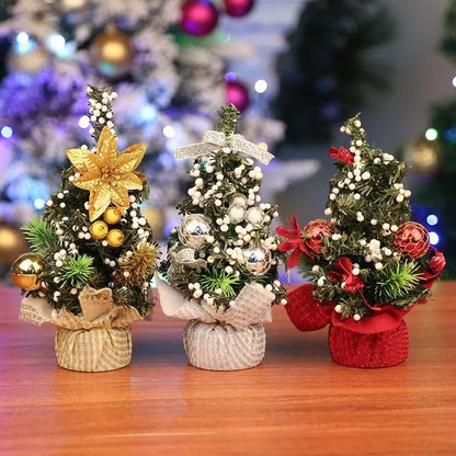 Mini árvore de Natal de mesa com base de pano, decoração de árvore de Natal artificial