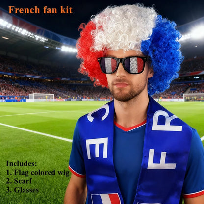 kit torcida brasil bandeira peruca óculos conjunto de decoração para fãs futebol americano