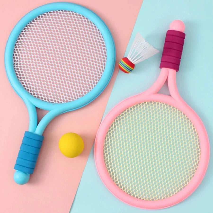 Conjunto de tênis de badminton todas idades com bola azul e verde