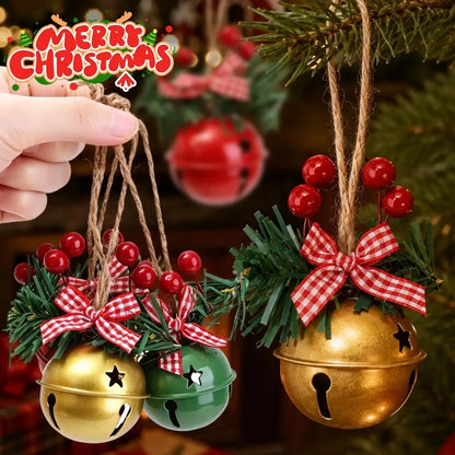 Sino de Natal Dourado/Vermelho/Verde 3 peças Sino de Natal Ornamento de Sino de Metal