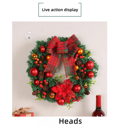 Guirlanda de Natal iluminada de 37,5 cm com grande laço xadrez de búfalo, pinhas e frutas