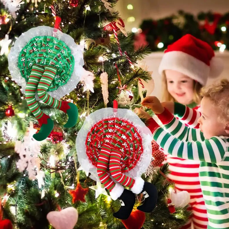 Pernas recheadas de duende Natal,Vermelho Verde Listrado Pelúcia Elf Pernas Natal