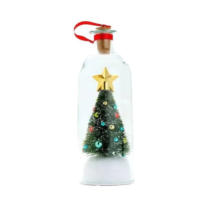 Enfeites de Natal Luminosos em Formato de Garrafa de Vidro com Miniaturas de Árvore de Natal e Papai Noel