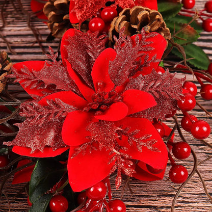 Flores Natal Glitter Artificial 5/10/20/30 peças de Poinsétia de Flores de Natal e Purpurina