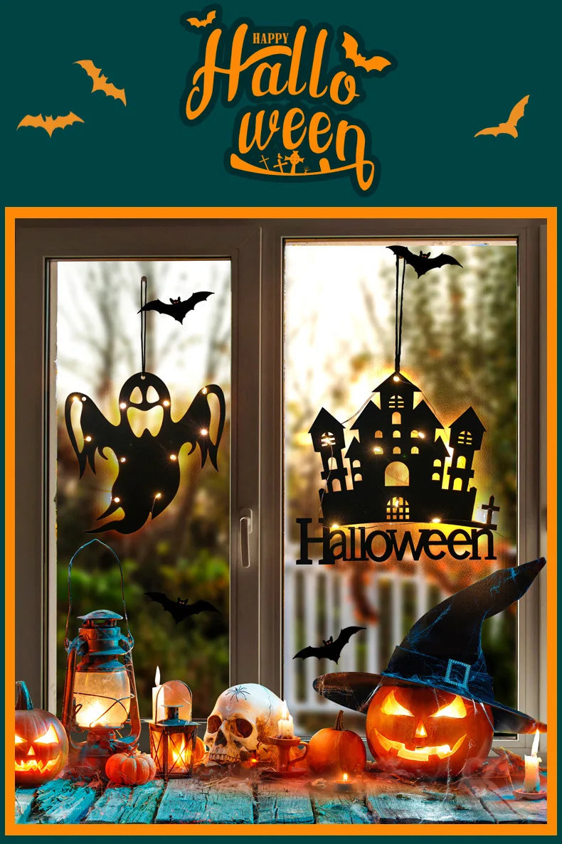 Morcego Halloween - Luz da janela do castelo para decoração Halloween - Decoração festa