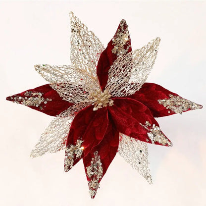 Flor Bico de Papagaio Natal Escolha Veludo Champanhe Glitter e Lantejoulas Luxo 29cm