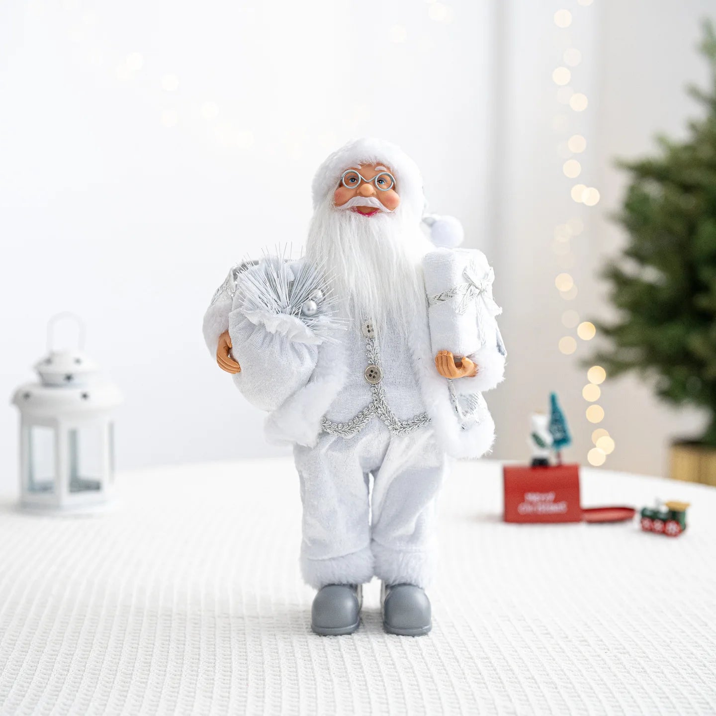 Boneco Papai Noel Lanterna Vermelho decoração de mesa de papai Noel de 30CM*11.81