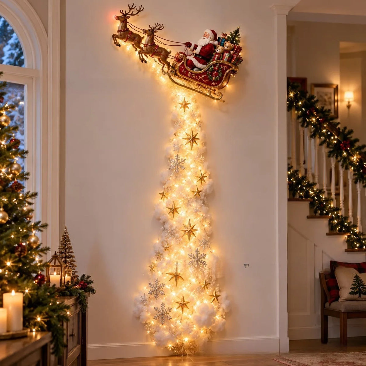 Luminária de Parede Caminho Mágico de Natal, Decoração de Parede com Cena Natalina em LED 3D Brilhante