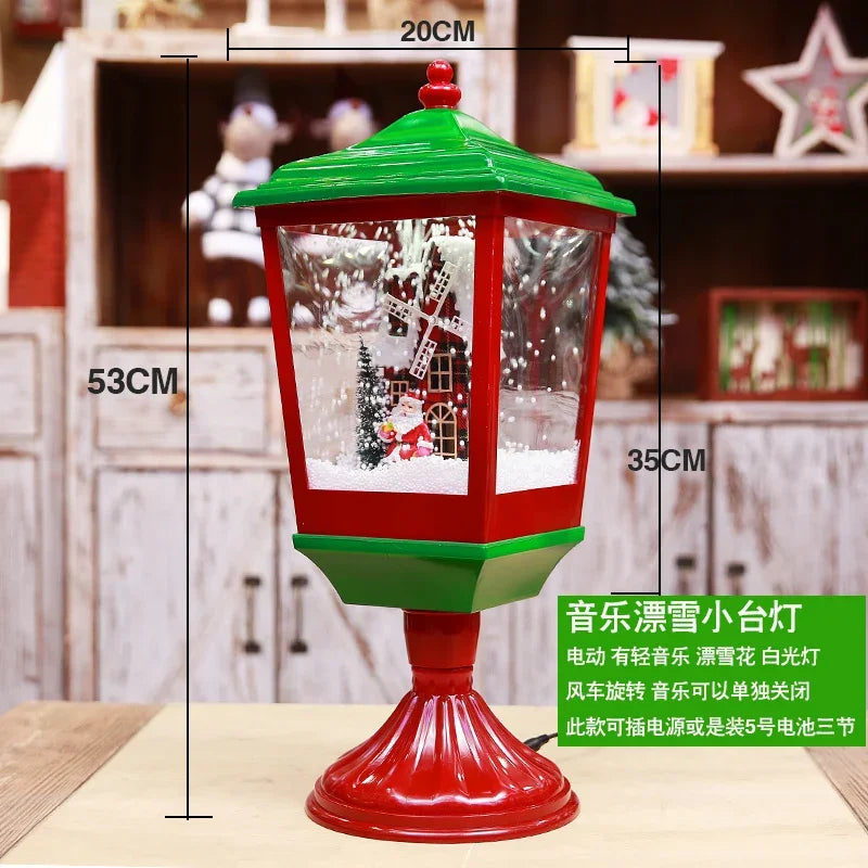 Poste lanterna natal decorativa com luz LED poste decorativo papai Noel Natal Luz e Neve
