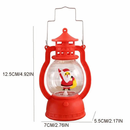 Lanterna Decorativa de Natal Vermelha Estilo Lamparina, com a Figura do Papai Noel no Interior e Iluminação LED