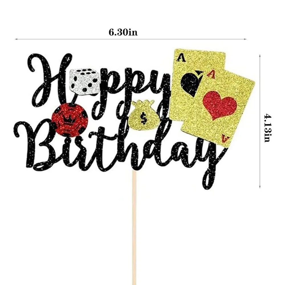 Cassio Poke 25 Peças de topo de cupcake com glitter, tema Vegas, palitos de dente e palitos