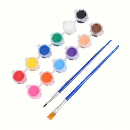 Kit 2 Pincéis e/ tintas 6 cores artesanato pintura ponta fina redonda e chato pintura em telas