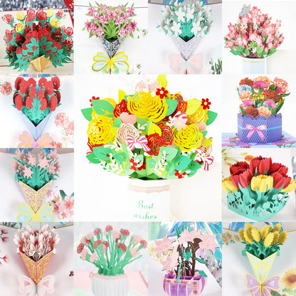 Cartão de flores pop-up, cartões de felicitações pop up de tulipa 3D