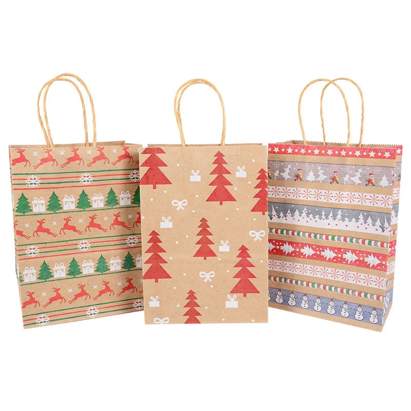 Kit de Sacolas Kraft para Embalagem e Presente - Estampa de Natal - 5 unidades -Natalina