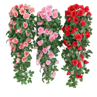 Flor artificial rattan planta falsa videira decoração rosas flores decoração interior