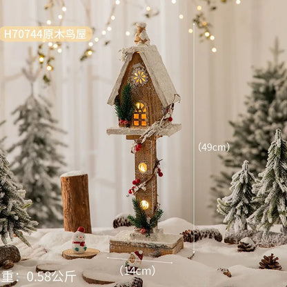 Casa Natalina de Shopping Natal de Madeira com Luzes Decoração de Mesa Festa de Natal