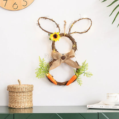 Guirlanda de coelho da páscoa de 63.5cm, coroa de flores artificiais em forma de coelho