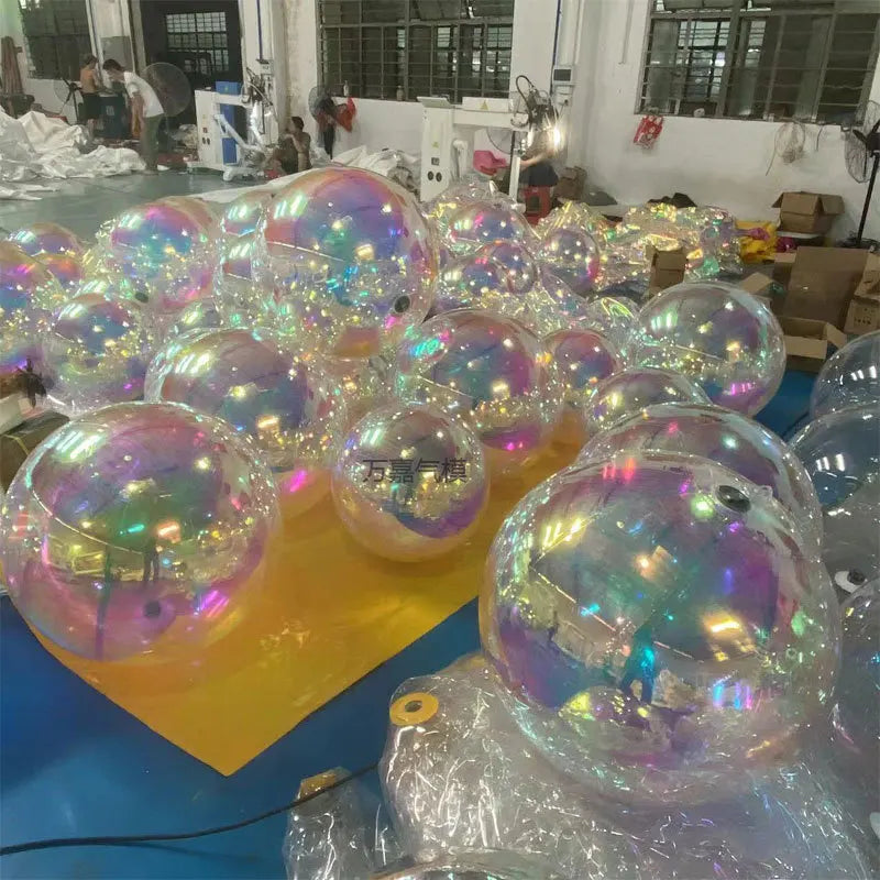 Bola de espelho inflável prateada, grande, brilhante, hermética, gigante, balão pendurar