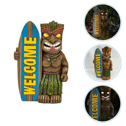 Estátua de Prancha de Surf Tiki de Boas-vindas, Estátua de Jardim Com Enfeites