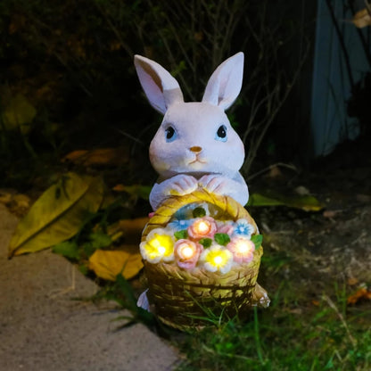 Estátua solar de coelho para jardim, decoração de coelho ao ar livre estatueta coelho