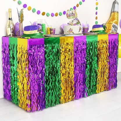 kit Carnaval Pacote com 1 saias de mesa com franjas metálicas Carnaval de 29,5 x 182 cm