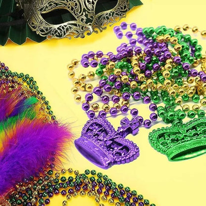 3 peças de contas de carnaval, 83 cm, ouro metálico, verde, roxo, contas de carnaval