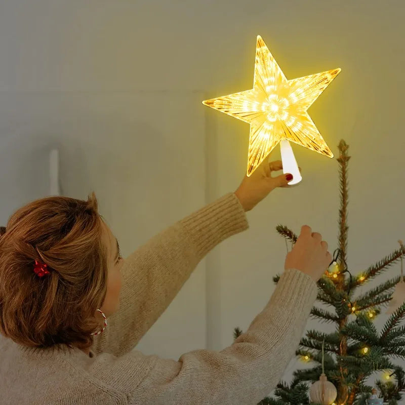 Estrela de natal árvore topper luzes led brilhante estrela lâmpada espumante luz