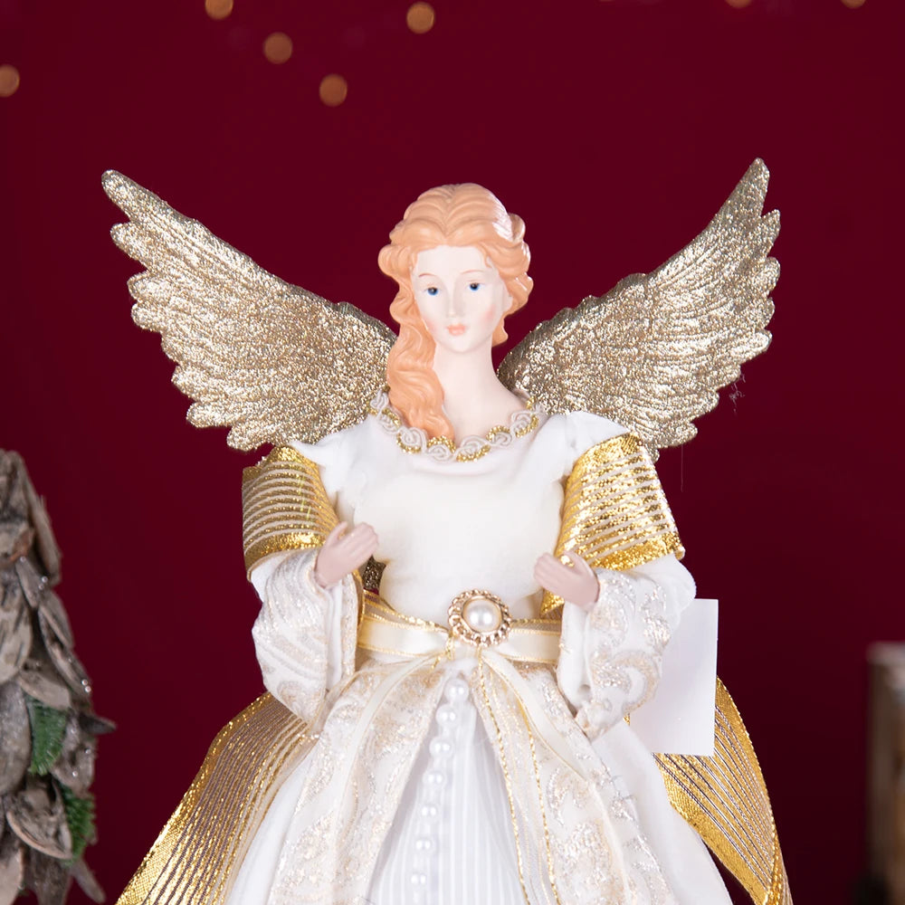 Enfeite de árvore de anjo de Natal asas douradas, elegante estatueta anjo vestido verde