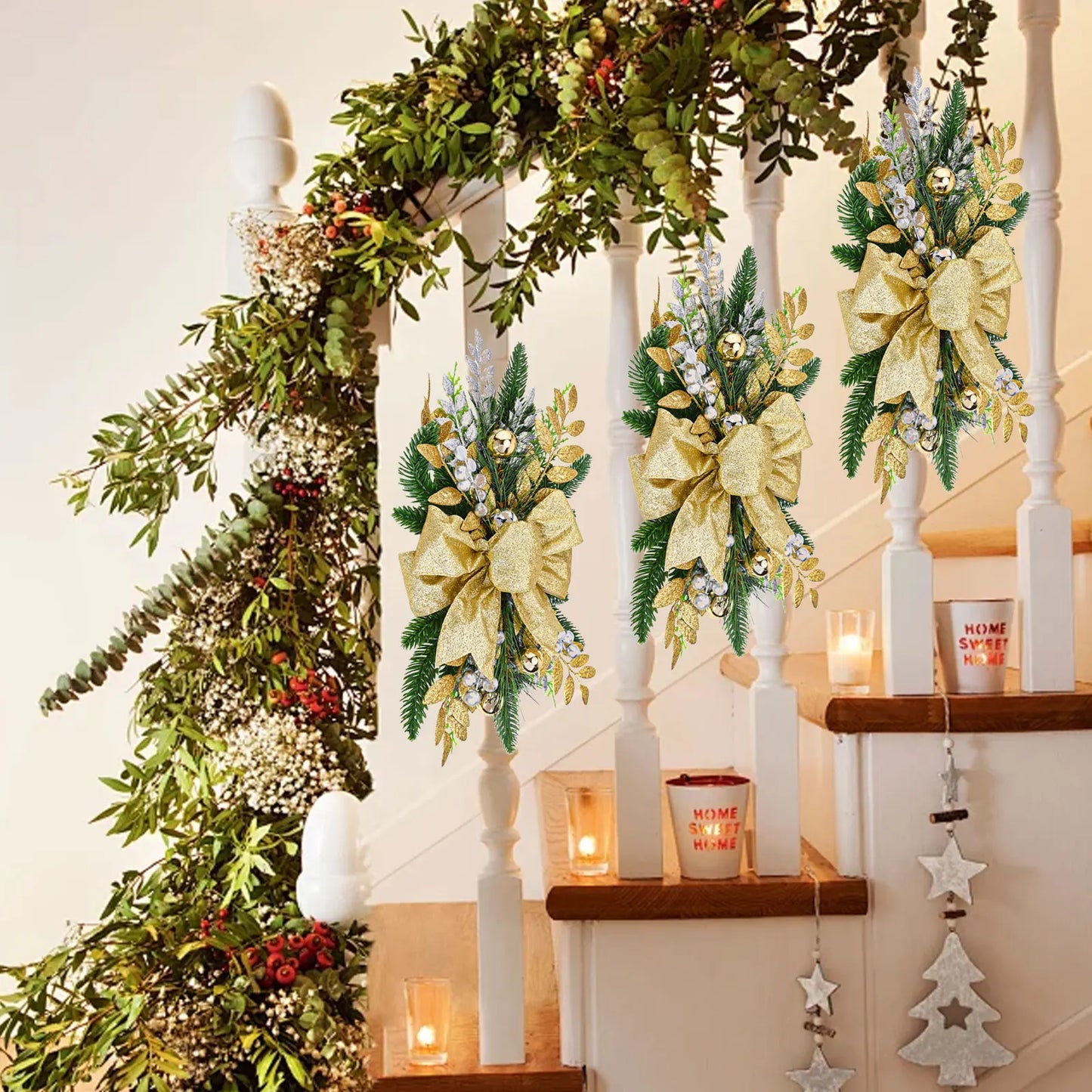 Guirlanda de Natal artificial pré-iluminada 1 unidades, lágrima de Natal sem fio com pinha