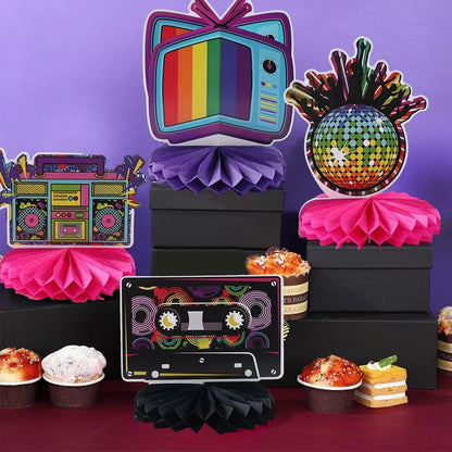 Decoração de festa dos anos 80 e 90, 12 peças centrais de colmeia dos anos 80 / 90