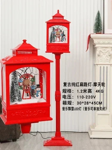 Poste Natalino Musical com Neve Artificial, 1.2 metros, Iluminação LED,  Músicas e 38cm