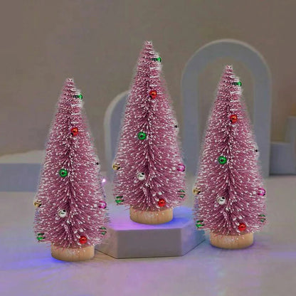 Árvores de Natal em Miniatura de Mesa - Pinheiro Artificial com Base de Madeira, Enfeite