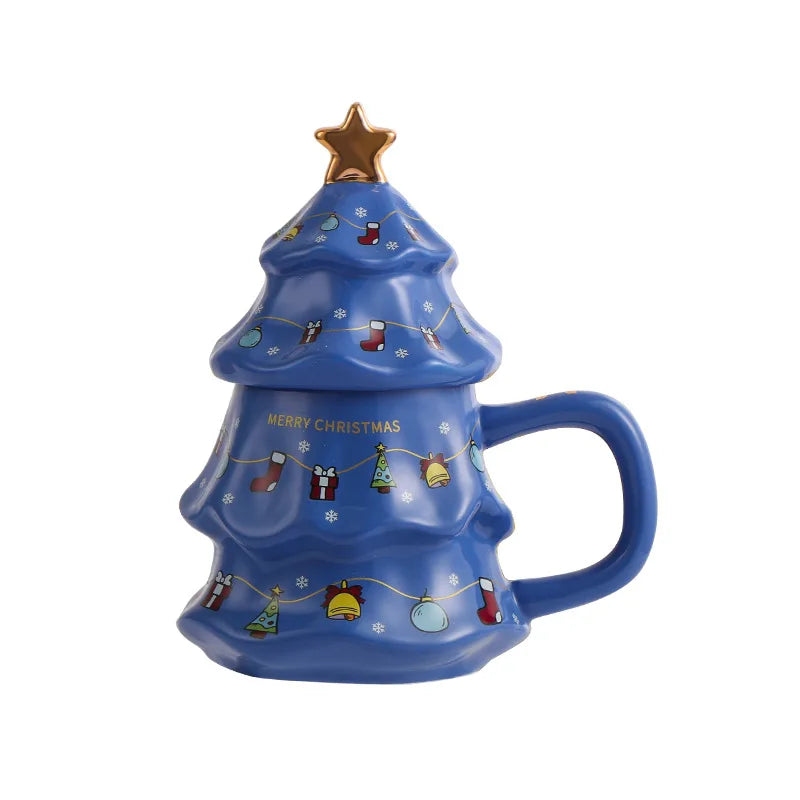 Canecas de Cerâmica em Formato de Árvore Natal Tampa e Detalhes Coloridos Capacidade/*401ml*500ml