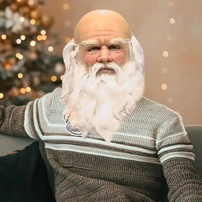 Fantasia Máscara Papai Noel com Barba Cabelo pelúcia - Natal