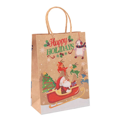 Kit de Sacolas Kraft para Embalagem e Presente - Estampa de Natal - 5 unidades -Natalina