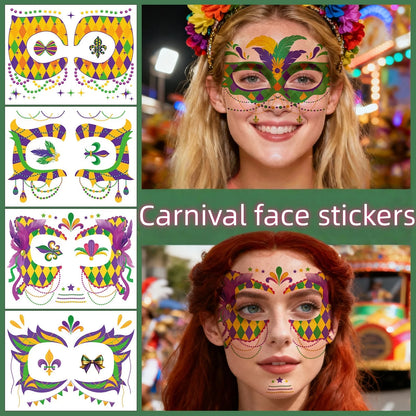 Kit Máscara de Carnaval com/ tatuagem adesivos 3 peças de enfeites de madeira carnaval