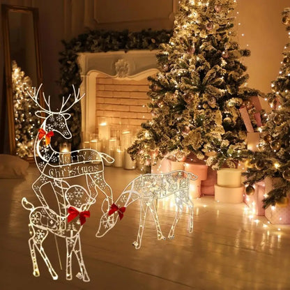 Estatueta de rena de natal iluminada ao ar livre, figuras iluminadas decoração de natal