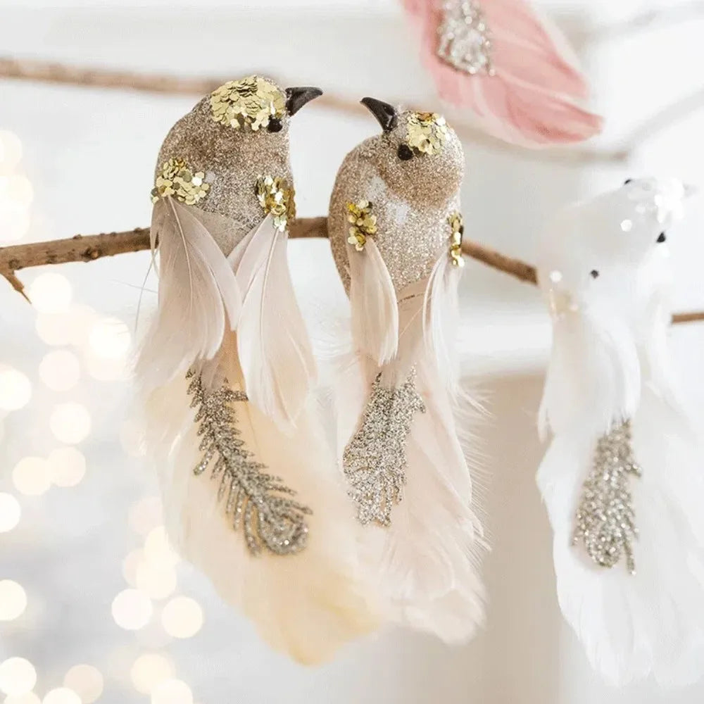 Pássaros Artificiais Natal Conjunto de 2 elefantes enfeites de árvore em forma de pássaros