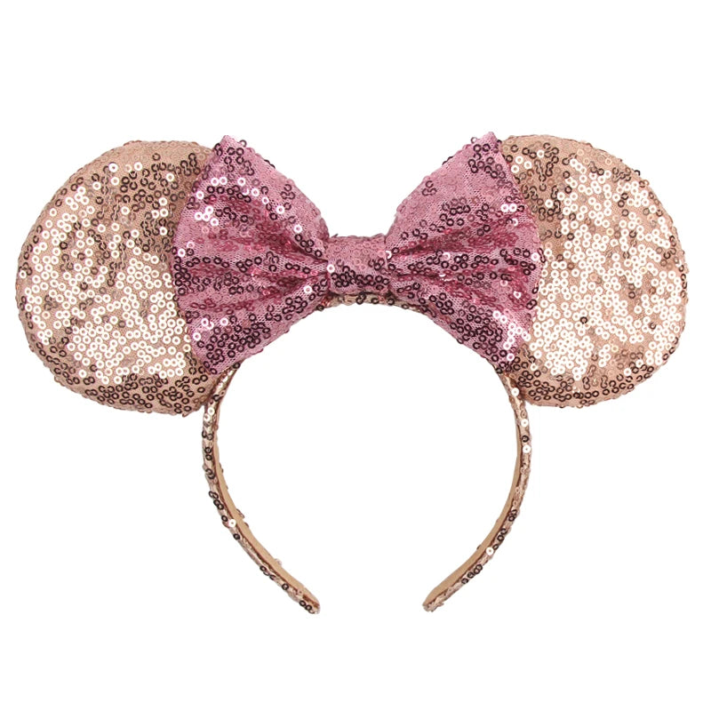 Tiara de orelhas de Disney iluminada de luxo com laço piscante e estampa de bolinhas