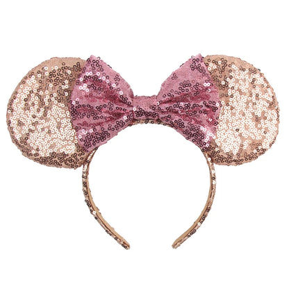 Tiara de orelhas de Disney iluminada de luxo com laço piscante e estampa de bolinhas