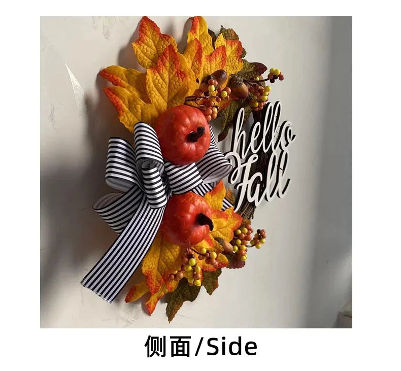 Guirlandas de outono de 50 cm para porta da frente externa, guirlanda de abóbora