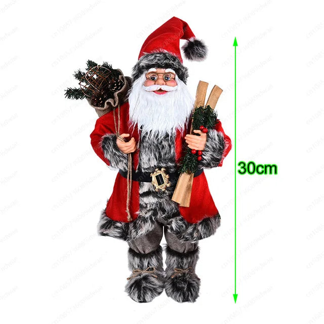 Boneco Papai Noel Figura de Papai Noel Bonita em Pé, Colecionável, Boneca de Papai Noel para Mesa de Escritório, Lantejoulas Prateadas