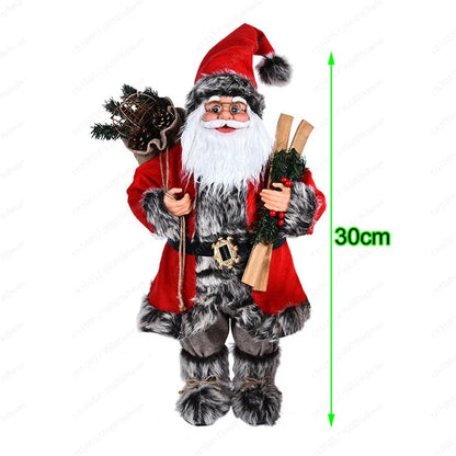 Boneco Papai Noel Figura de Papai Noel Bonita em Pé, Colecionável, Boneca de Papai Noel para Mesa de Escritório, Lantejoulas Prateadas