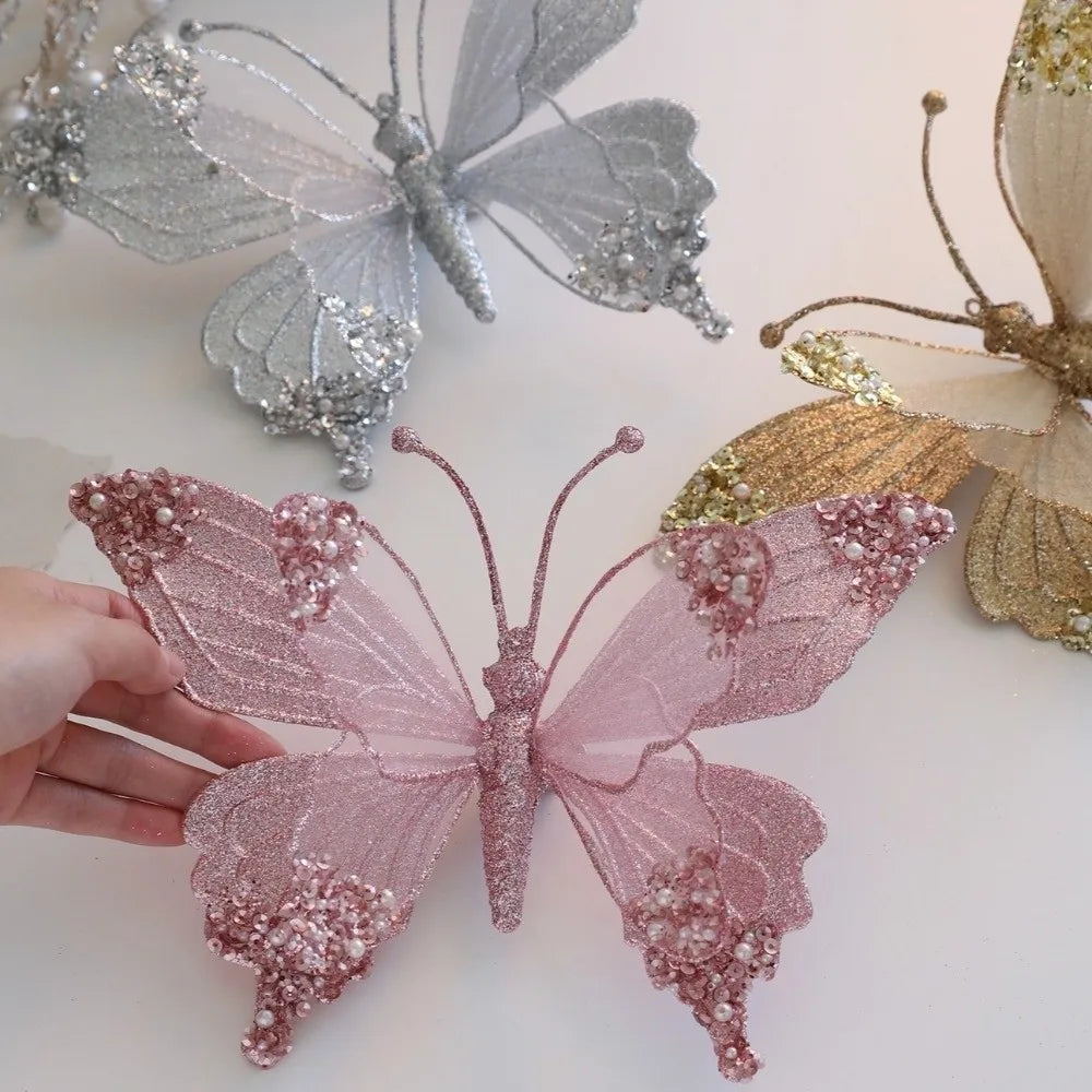 Bola de Natal borboleta Enfeite De Árvore De Natal Cintilante Com Borboleta Simulada