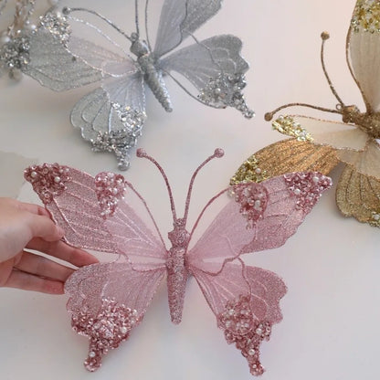 Bola de Natal borboleta Enfeite De Árvore De Natal Cintilante Com Borboleta Simulada