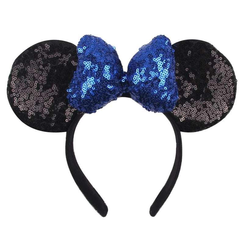 Tiara de orelhas de Disney iluminada de luxo com laço piscante e estampa de bolinhas