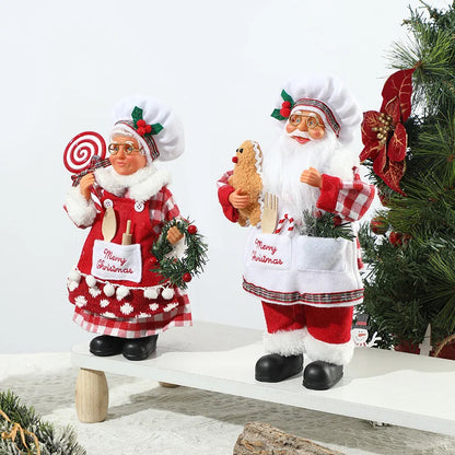 Boneco Papai Noel Cozinheira Estatueta de Chef de Natal, estilo Mamãe Noel, presente
