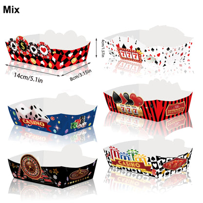 Bandejas de comida de papel festa de cassino, preto, vermelho, estampado e descartável